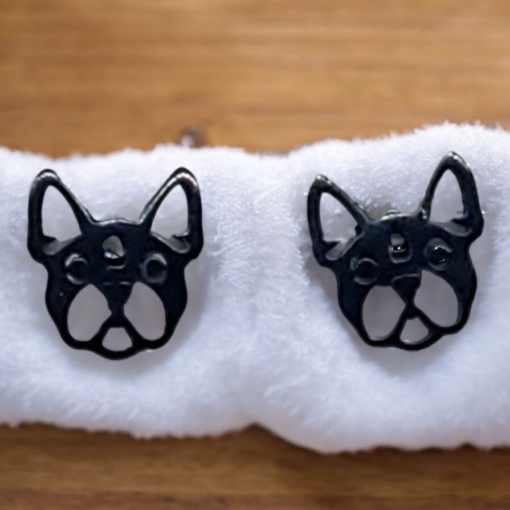 Frenchie Stainless Steel French Bulldog Black Earrings Dog Mom Pierced Jewelry